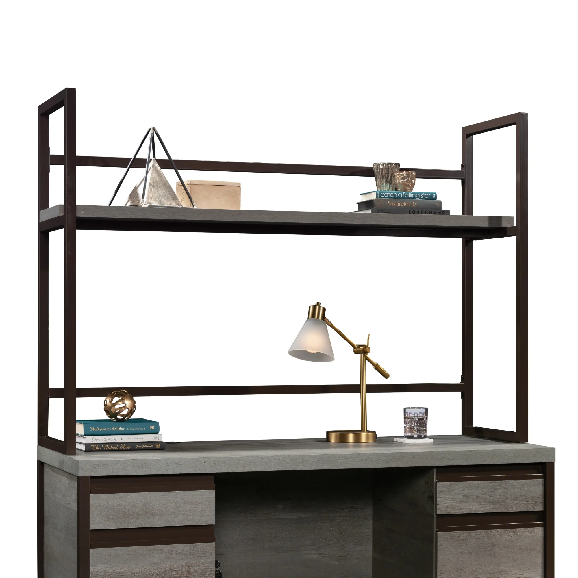 Sauder Manhattan Gate Engineered Wood and Metal Computer Hutch in Mystic Oak