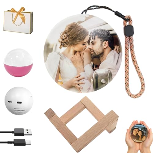 Memory Sphere Lamp, Memory Lamp with Sound & Video, 2.7inch Memory Lamps Ball Personalized Uploadable Videos & Photos, USB Rechargeable Crystal Ball Video Player for Memories, Gifts (Black)