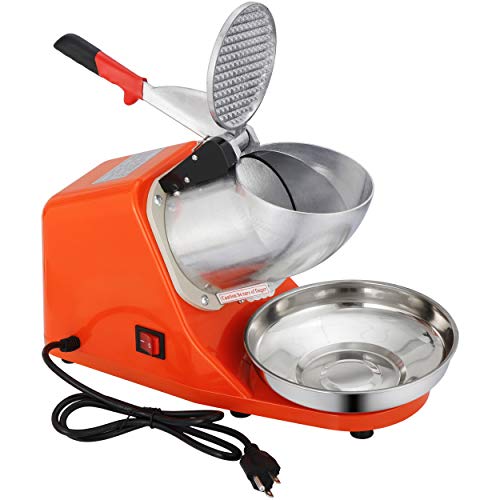 Electric Ice Shaver Machine Ice Crusher,Stainless Steel Blade Snow Cone Maker Machine with Ice Plate,143lbs/hr for Home and Commercial Use Shaved Ice Machine(300W 2000r/min) (Orange)