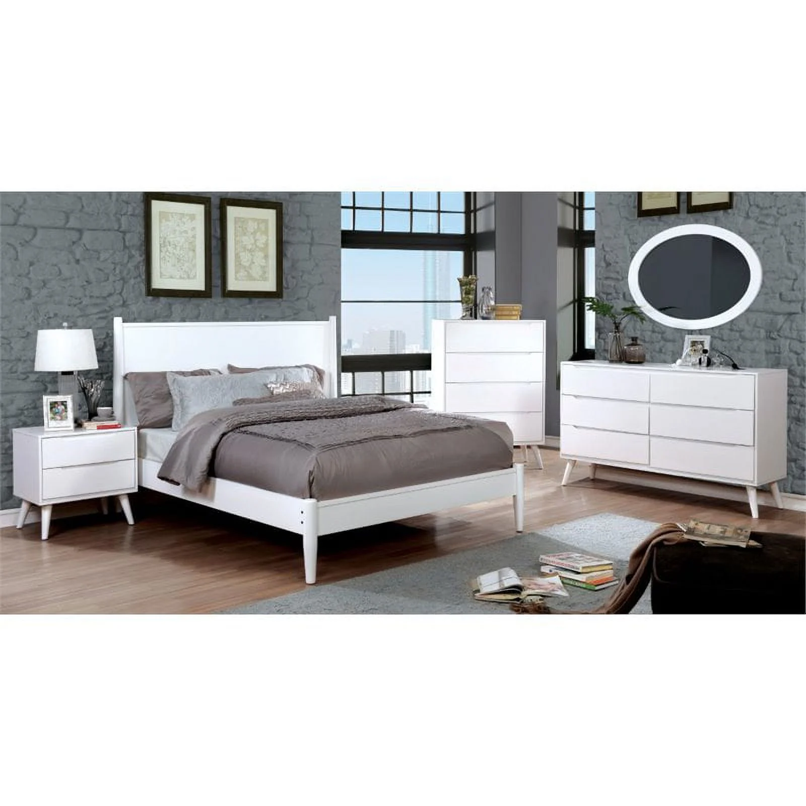 Furniture of America Belkor Solid Wood Queen Platform Bed in White