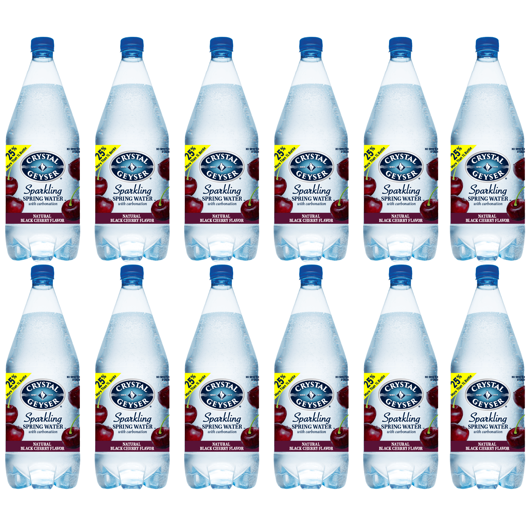 Crystal Geyser Natural Flavored Sparkling Spring Water, Black Cherry, 12 Pack, Large 42 oz Bottles, No Artificial Ingredients or Sweeteners, Carbonated, Non GMO
