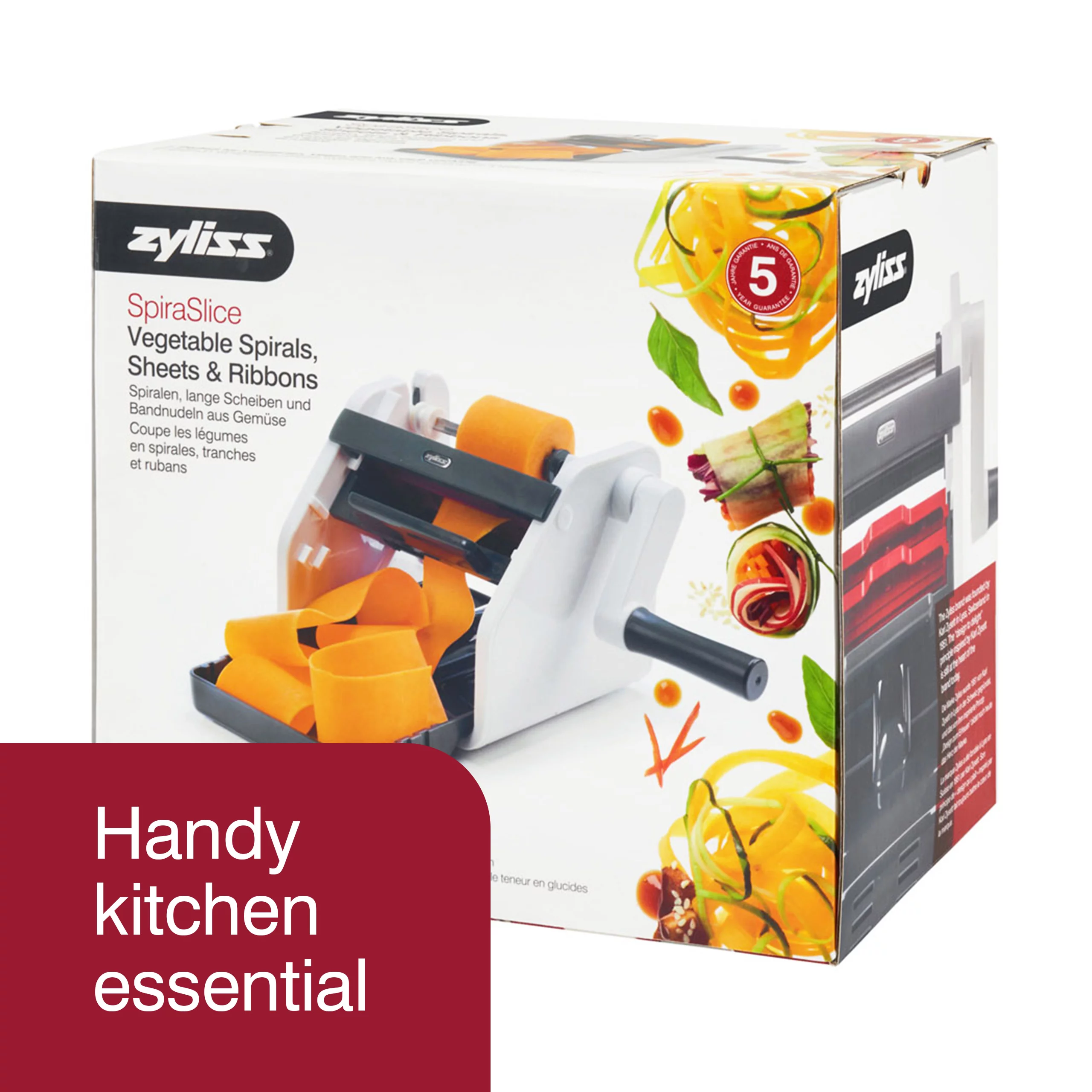 Zyliss SmoothSlizer Spiraslice Veggie Pasta Maker Spirals, Sheets & Ribbons Red/White