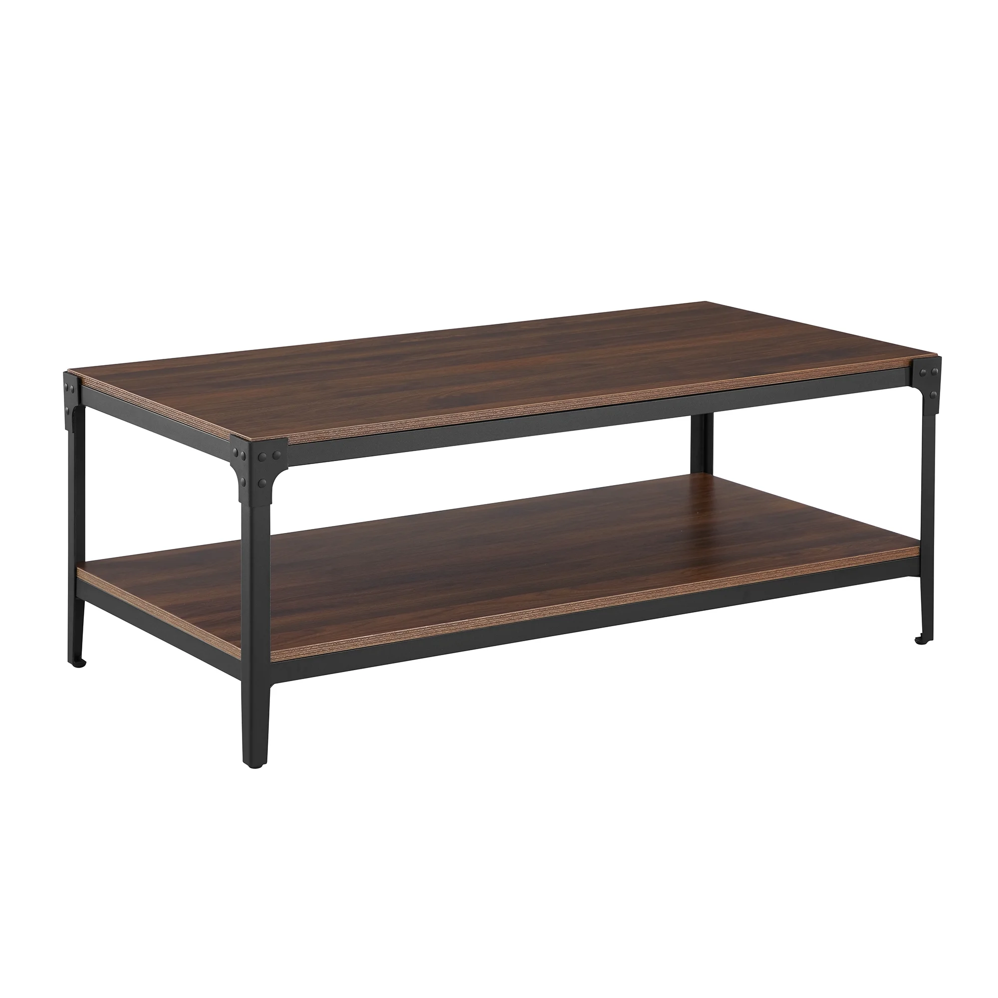 Woven Paths Wilson Angle Iron Rustic Coffee Table, Dark Walnut
