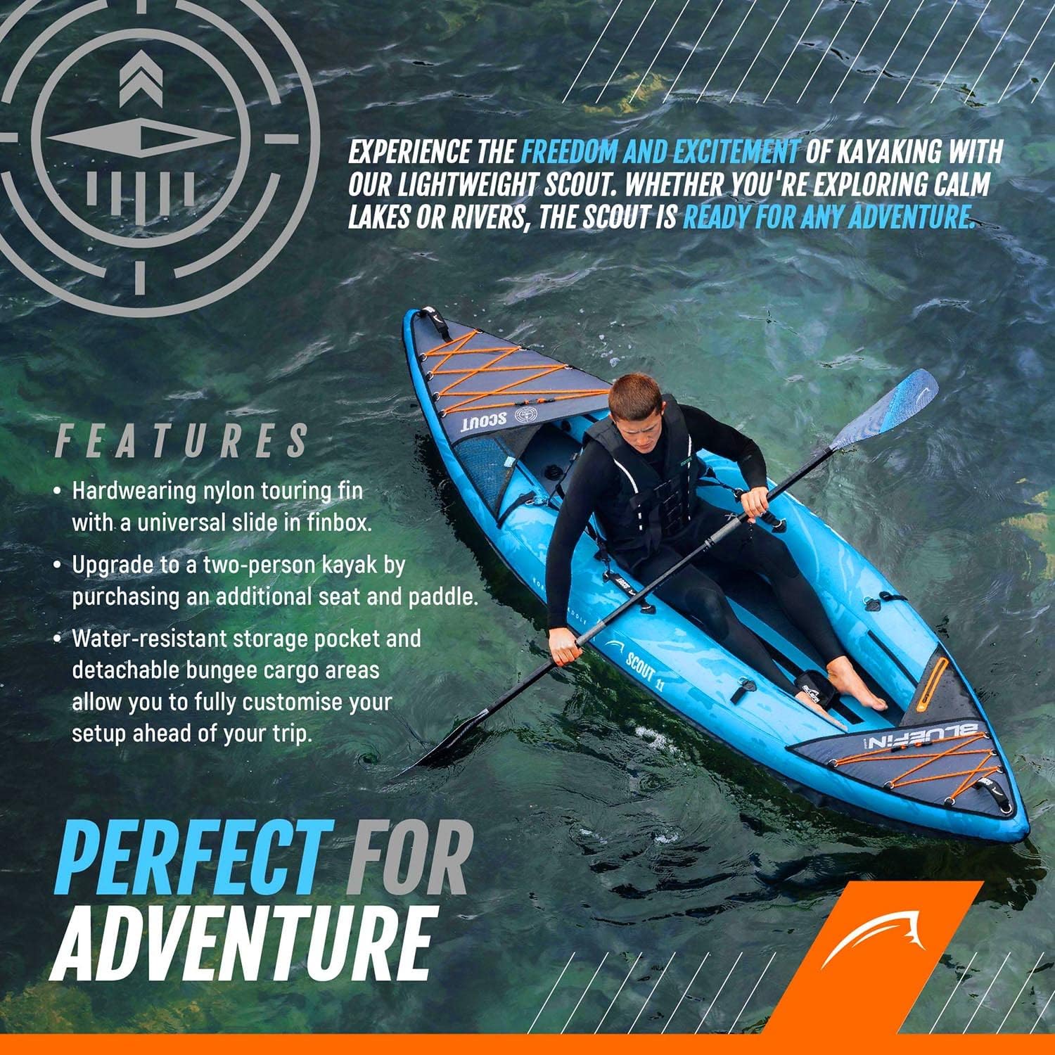 Bluefin Scout Inflatable Kayak, Inflatable 1 Person Kayak, Inflatable Canoe Alternative