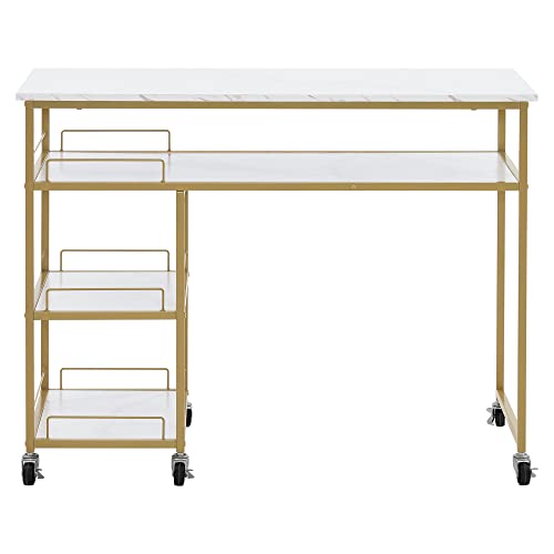 BarberPub Multifunctional Nail Table with Rolling Wheels, Spa Beauty Manicure Desk, Modern Simple Makeup Station 2401 (White)