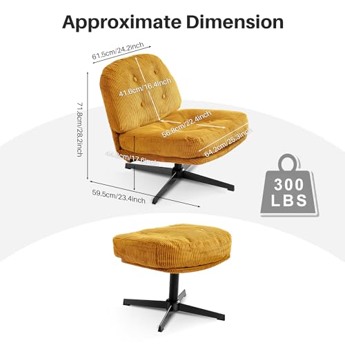Redlife Swivel Accent Chair with Ottoman, Comfy Reading Chair with Ottoman Set 360 Degree Upholstered Lounge Chairs, Corduroy Modern Accent Chairs with Footrest, for Living Room Bedroom (Coffee)