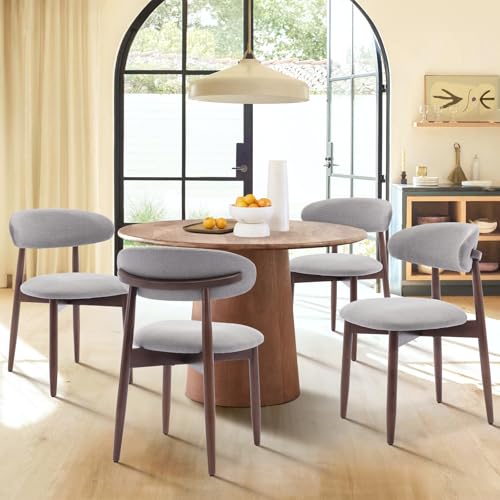 COLAMY Wooden Dining Chairs Set of 4, Modern Fabric Upholstered Dining Room Chair, Farmhouse Kitchen Chairs with Foot Pegs, Green