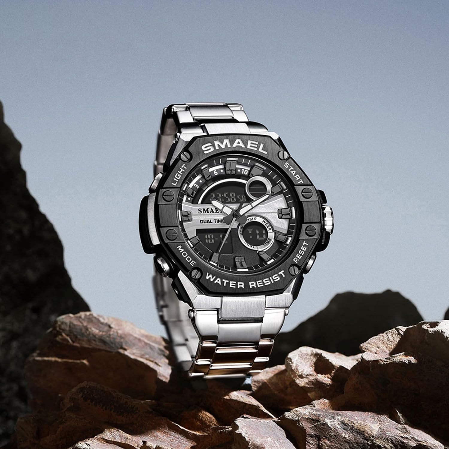 Men's Watch Digital Analog Watches Waterproof Military Tactical Sports Wrist Watch Outdoor Stainless Steel Wristwatch Led Luminous Stopwatch Alarm