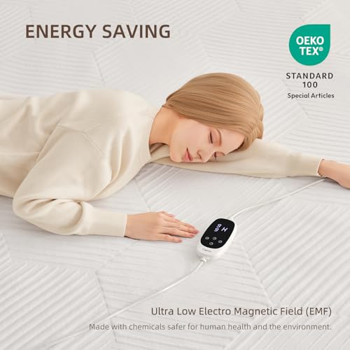 Twin XL Waterproof Heated Mattress Pad, 9 Heat Settings, Auto Off, Machine Washable, White, 39