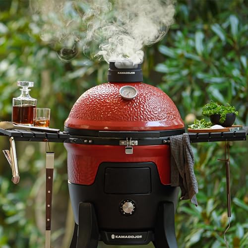 Kamado Joe Pellet Joe Grill, Classic Joe, 18-inch Ceramic Wood Pellet Grill and Smoker with Cart, Side Shelves, Stainless Steel Grates and 250 Cooking Square Inches in Red, Model KJ15260020