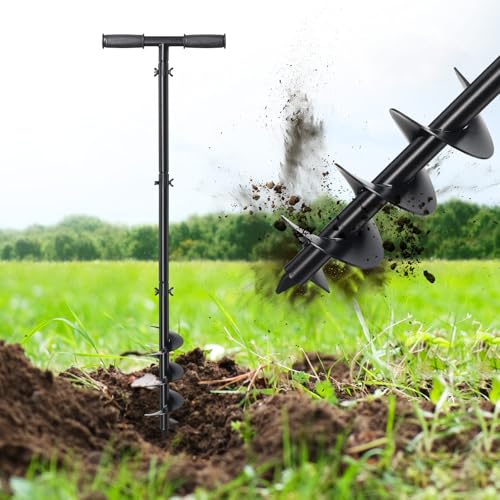 Post Hole Digger, Hand Auger Spiral Drill for Planting, 38 Inch Long Post Hole Digger Manual Earth Auger for Fence Posts, Sand, Bulb, Seedlings, Tree, Mail Box, Non Slip T Handle