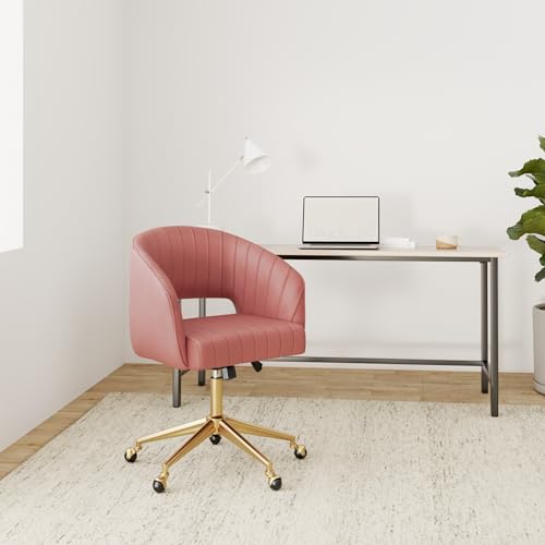 Nrizc Velvet Home Office & Living Room Desk Chairs with Adjustable Swivel Wheels, Ergonomic Upholstered Office Chair for Bedroom, Vanity Study (Rose)