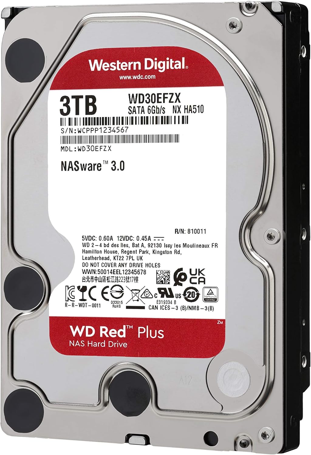 Western Digital 12TB WD Red Plus NAS Internal Hard Drive HDD - 7200 RPM, SATA 6 GB/s, CMR, 512 MB Cache, 3.5 - WD120EFBX