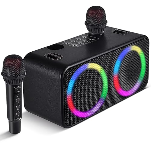 Karaokee Microphone Machine Kids Adults, Karaoke Machine Adults Big Party, Outdoor Bluetooth Speaker Karaoke Machines Portable 6 Sound Effects 4 Party Lights TF Card/USB Home Picnic Church, Black