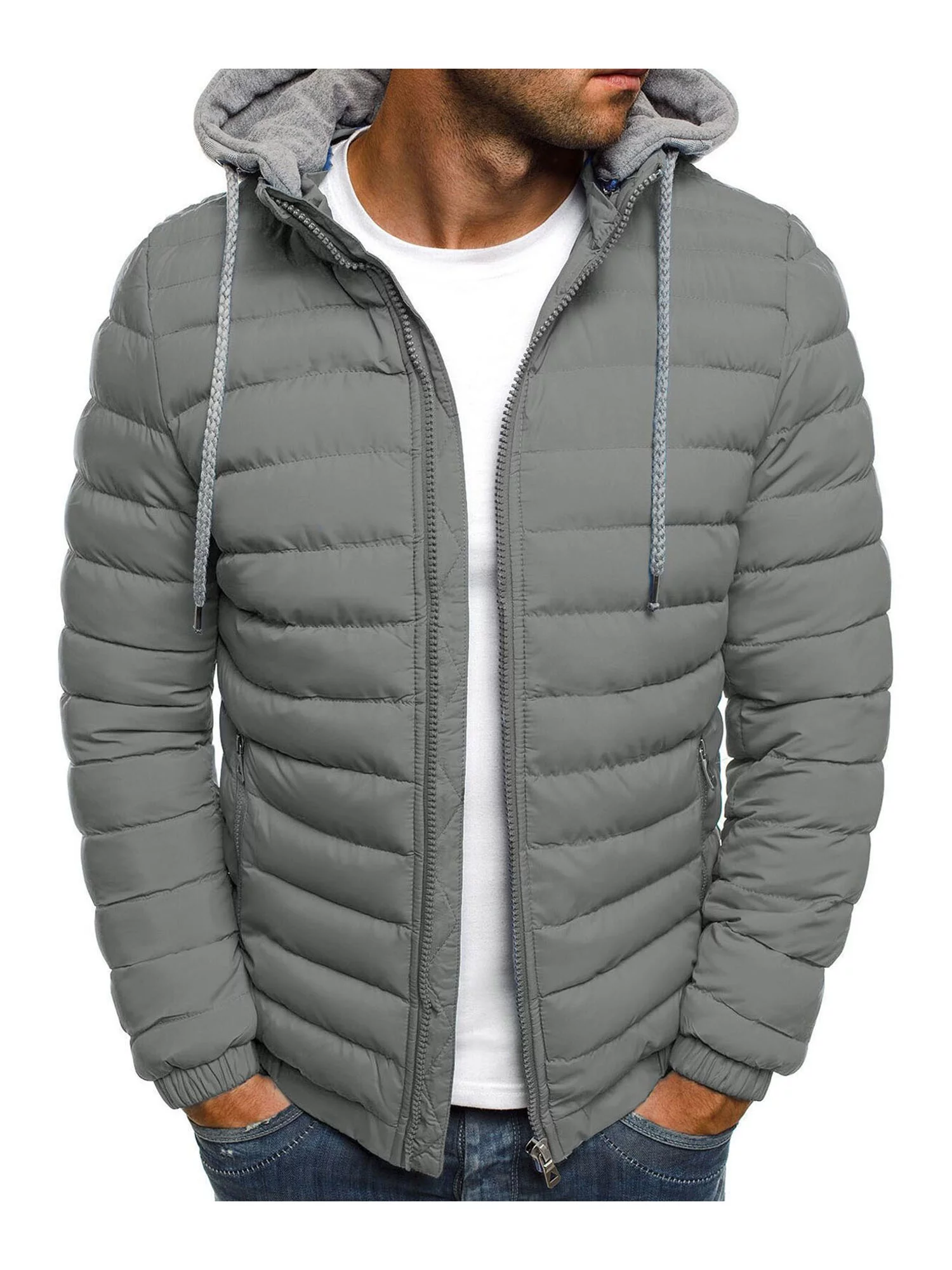 Men's Lightweight Hooded Jacket Front Zip Up Casual Winter Outerwear Coat (Blue,Small)