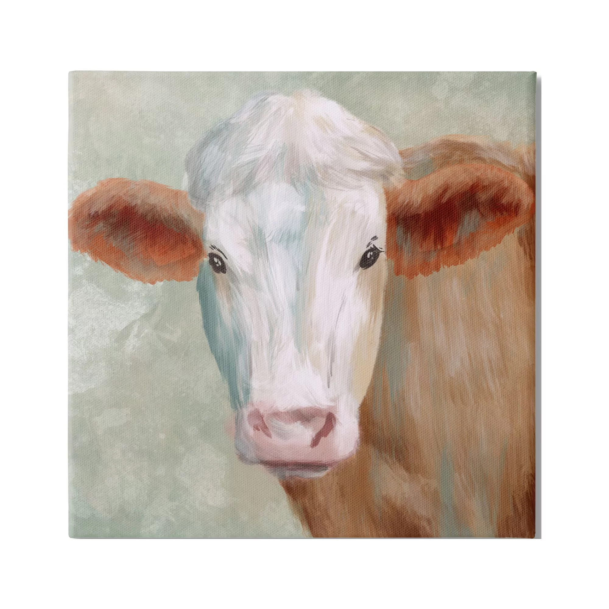 Stupell Industries Cute Brown White Farm Cow Watching Closeup Painting Gallery-Wrapped Canvas Print Wall Art, 30x30, by Marcus Prime