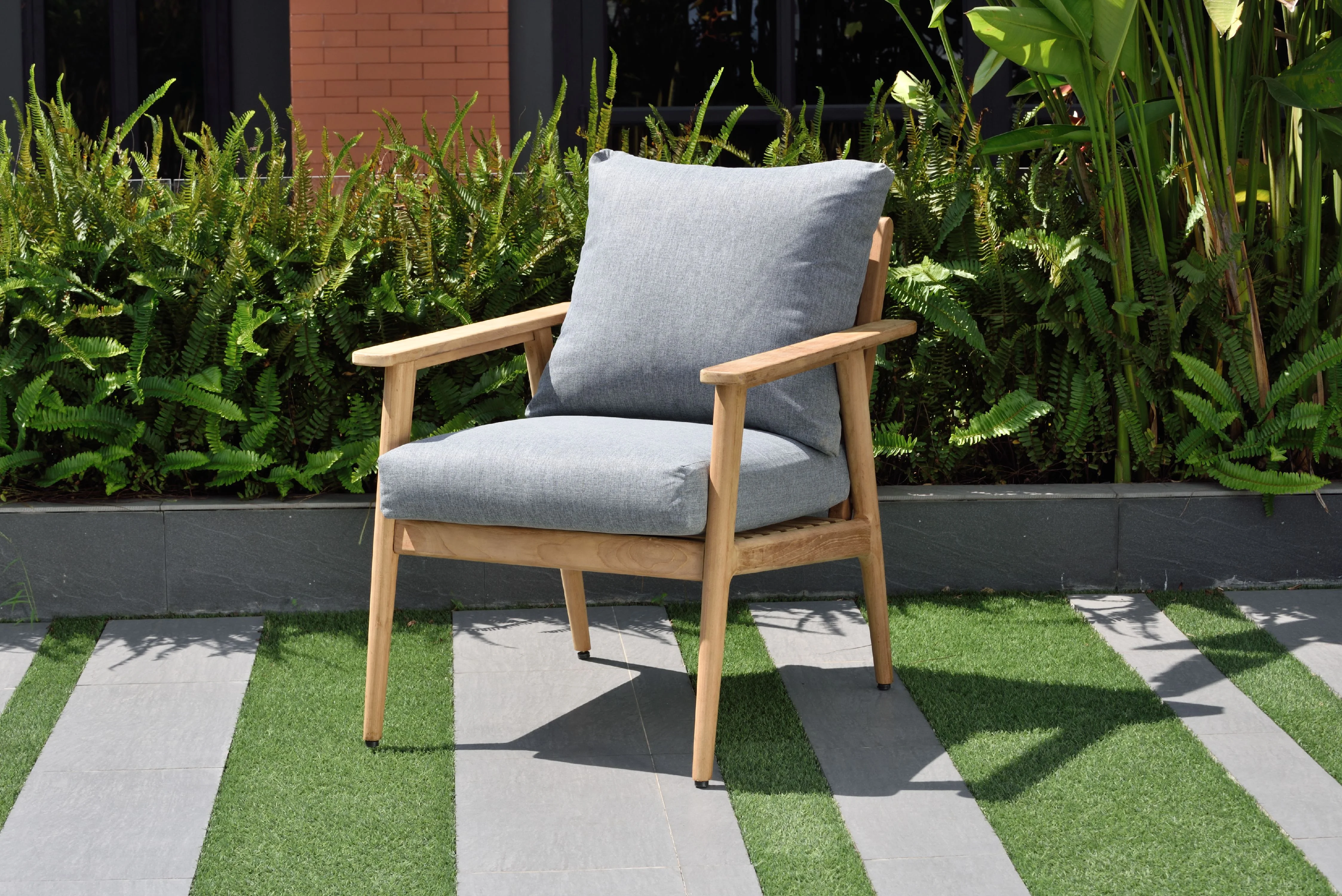 Amazonia1-Piece Cireau Teak Patio Armchair With Olefin Cushion, Seating Capacity: 1