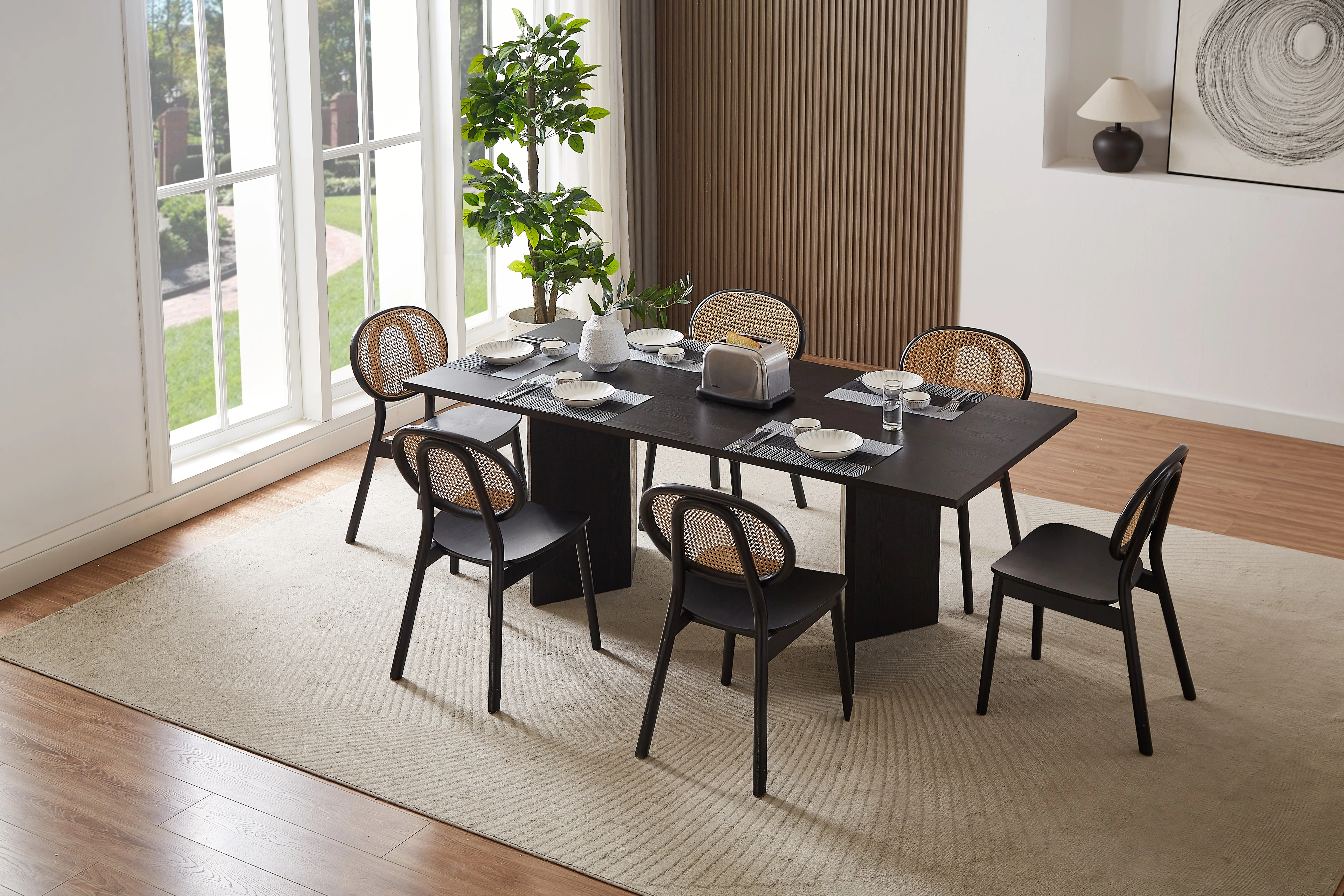 Kevinplus 78.74 inch Wood Dining Table Kitchen Table Small Space Dining Table for Farmhouse Center Table, Home Furniture Kitchen Table, Modern Dining Room Table BLACK