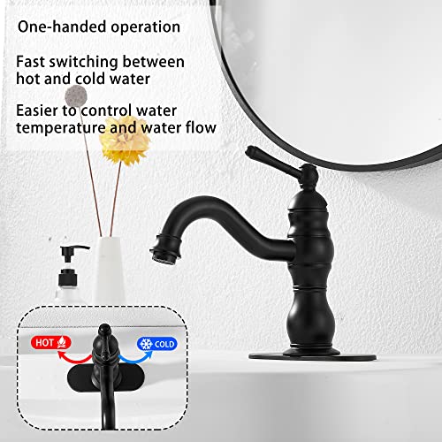 GGStudy 360° Swivel Antique Brass Bathroom Vessel Sink Faucet Single Handle One Hole Matching with Pop Up Drain