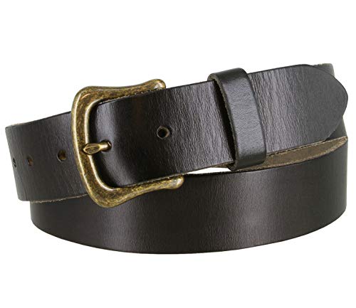 Genuine Full Grain One-Piece 100% Leather Belt With Polished Solid Brass Buckle 1-1/2