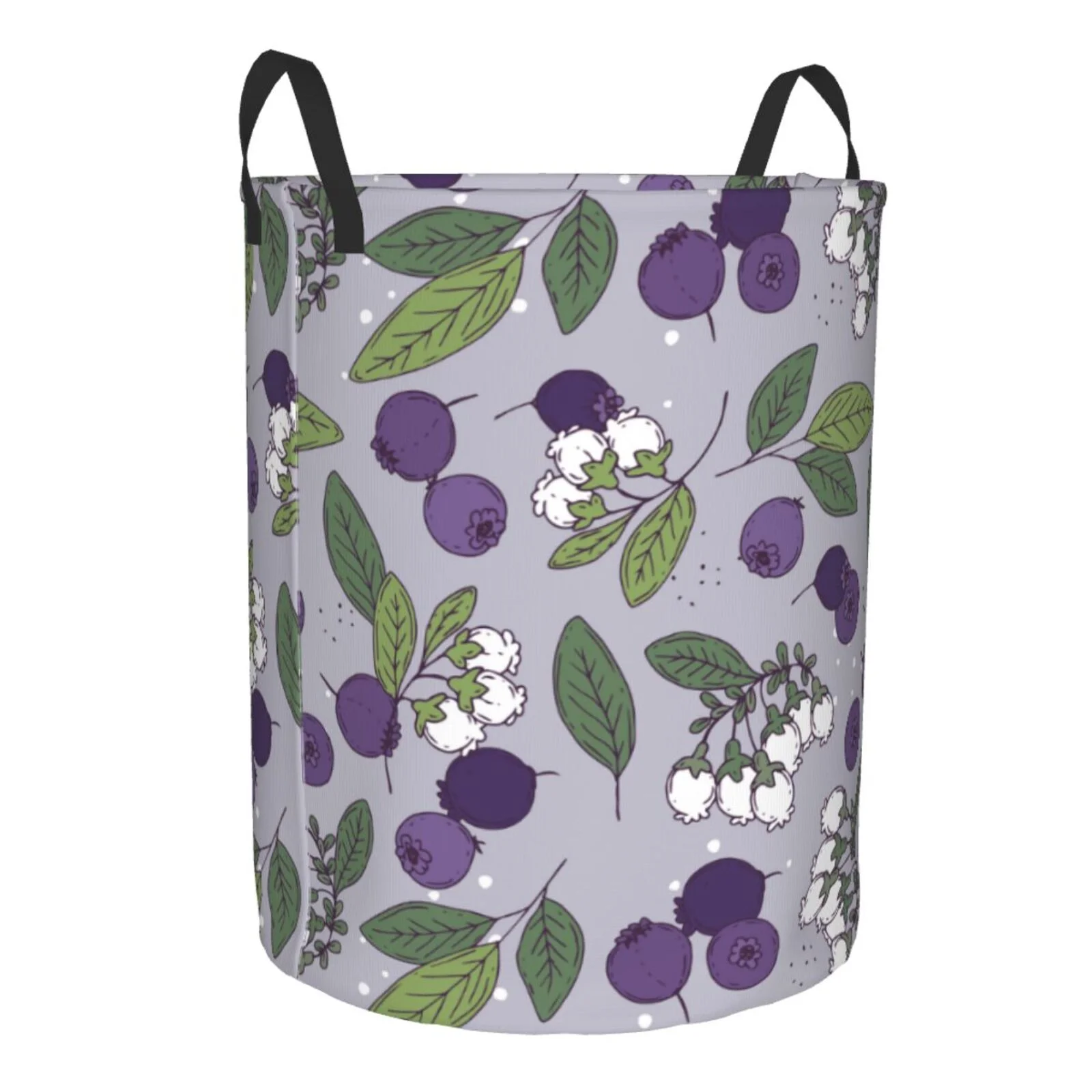 ZNDUO Blueberry Fruit Flower Art Pattern Laundry Basket, Waterproof Collapsible Laundry Hamper with Handles, Medium Size