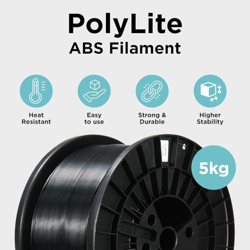 Polymaker ABS Filament 1.75mm Black, ABS 3D Printer Filament 1.75mm Heat Resistant 1kg - PolyLite ABS 3D Printing Filament 1.75mm, Strong & Durable, Dimensional Accuracy +/- 0.03mm