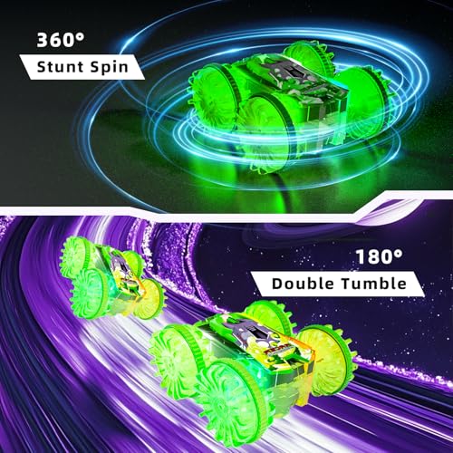 Amphibious Remote Control Car,4WD Waterproof RC Cars,Remote Control Boat,360°Rotation,180°Flip with Led Lights Stunt Truck Toys,Boys Girls Gifts All Terrain Water Beach Pool Toy
