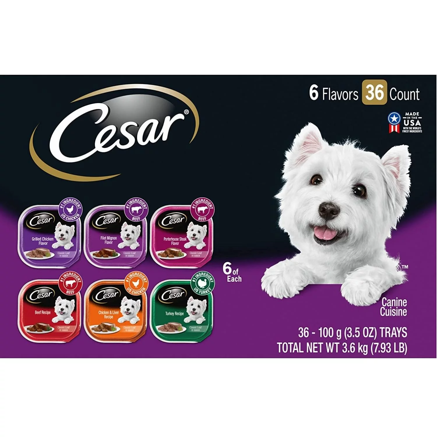 Cesar Gourmet Wet Dog Food Variety Packs – 36 Trays, 3.5 Oz On The Go Snack for Dog