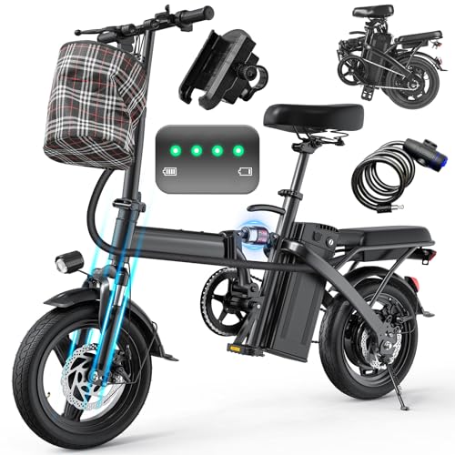 Folding Electric Bike for Adults and Teens, 560W Motor 24MPH Compact Commuter Ebike, 32 Miles Range, 48V 10Ah Battery, 3-Level Pedal Assist, 14