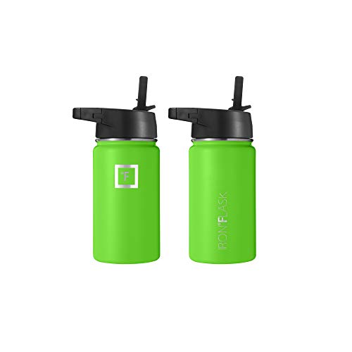 IRON °FLASK Camping & Hiking Hydration Flask with 3 Lids - Stainless Steel, Double Walled & Vacuum Insulated Water Bottle - Leak Proof & BPA Free (Midnight Black, Straw - 40 oz)