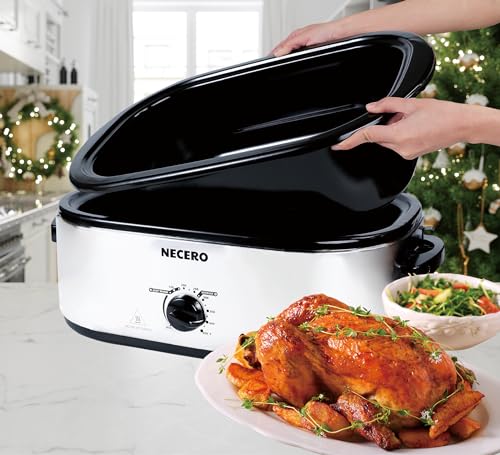 Roaster Oven,22Qt ElectricRoasterOven with Visible Glass Lid, ElectricTurkeyRoaster Oven with Removable Pan &Rack,150-450°F Full-Range TemperatureControlFits Turkeys Up to 26LBS