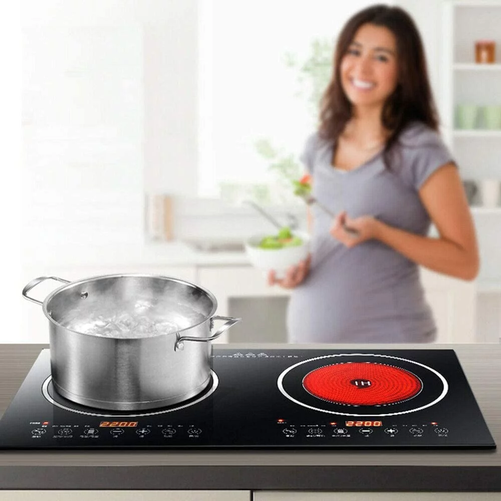 TFCFL 2400W Electric Cooker Cooktop Double Burner Countertop 110V Black