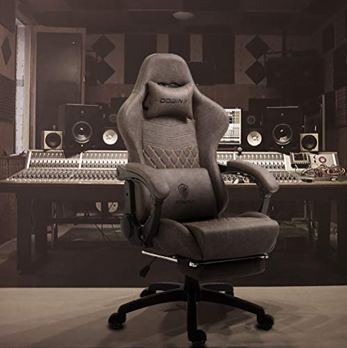 Dowinx Gaming Chair Big and Tall, Ergonomic Game Chair for Adults with Footrest and Massage Lumbar Support, High Back Computer Gamer Chair PU Leather, 350Lbs, for Office, Home, Brown