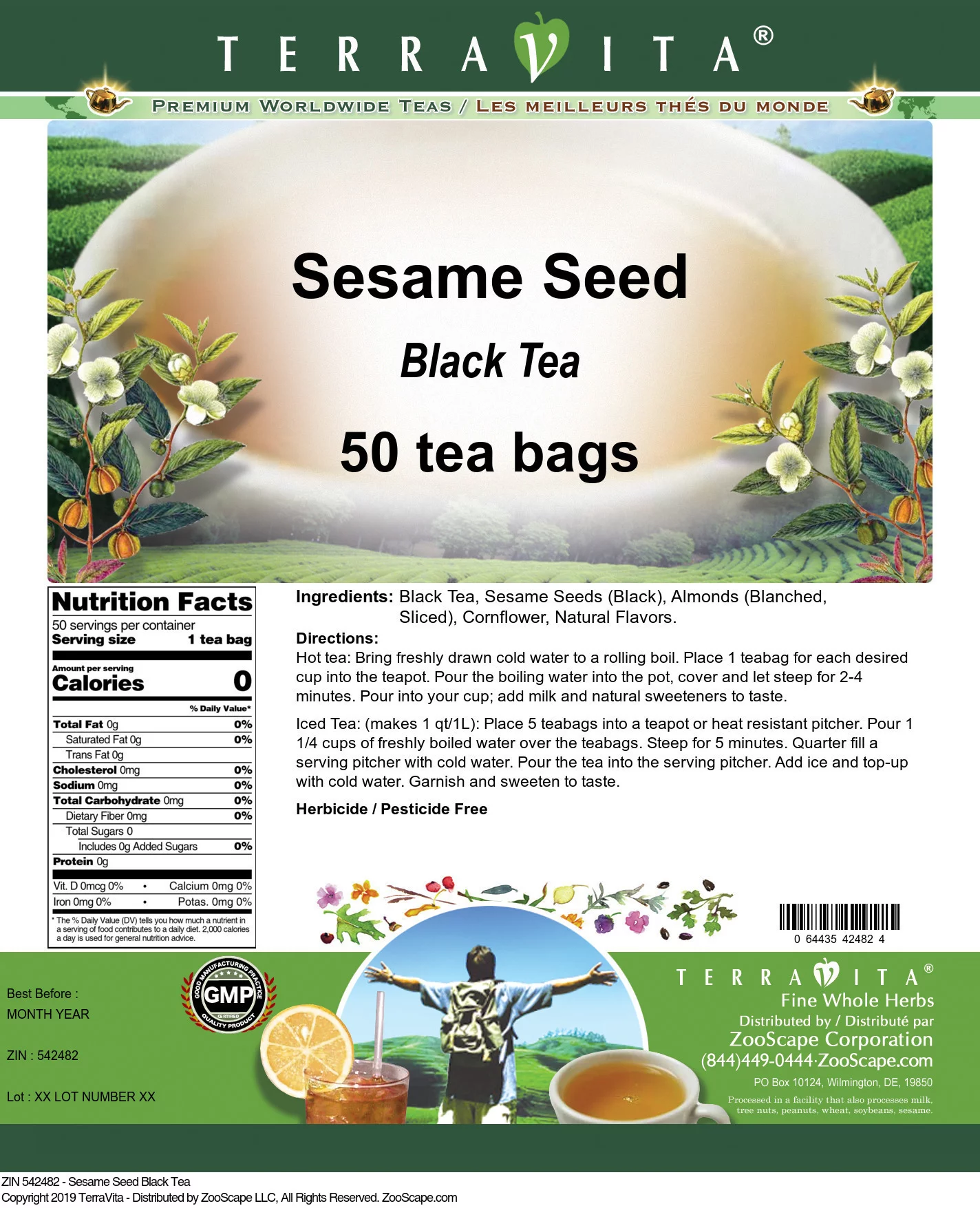TerraVita Sesame Seed Black Tea, (Sesame Seed, Black Tea Bags, 50 Tea Bags, 1-Pack, Zin: 542482)