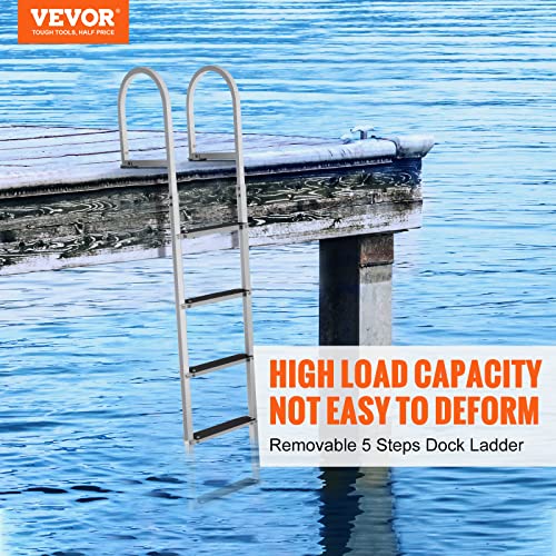 VEVOR Dock Ladder, Removable 5 Steps, 500 lbs Load Capacity, Aluminum Alloy Pontoon Boat Ladder with 3.1'' Wide Step & Nonslip Mat, Easy to Install for Ship/Lake/Pool/Marine Boarding