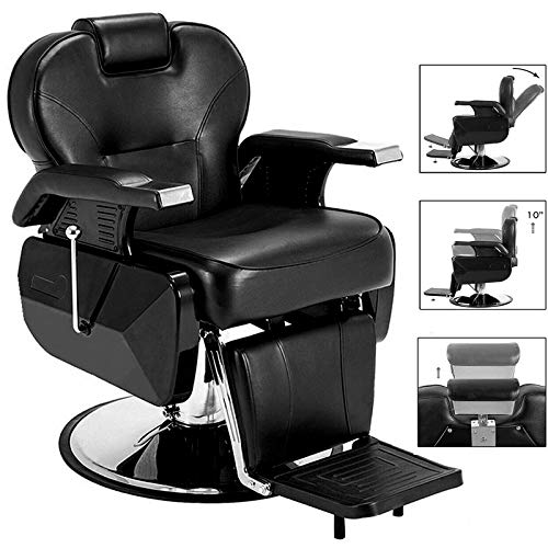 Paddie Black Barber Chair Heavy Duty Reclining Hydraulic Professional for Salon/Barbershop/Hair Stylist
