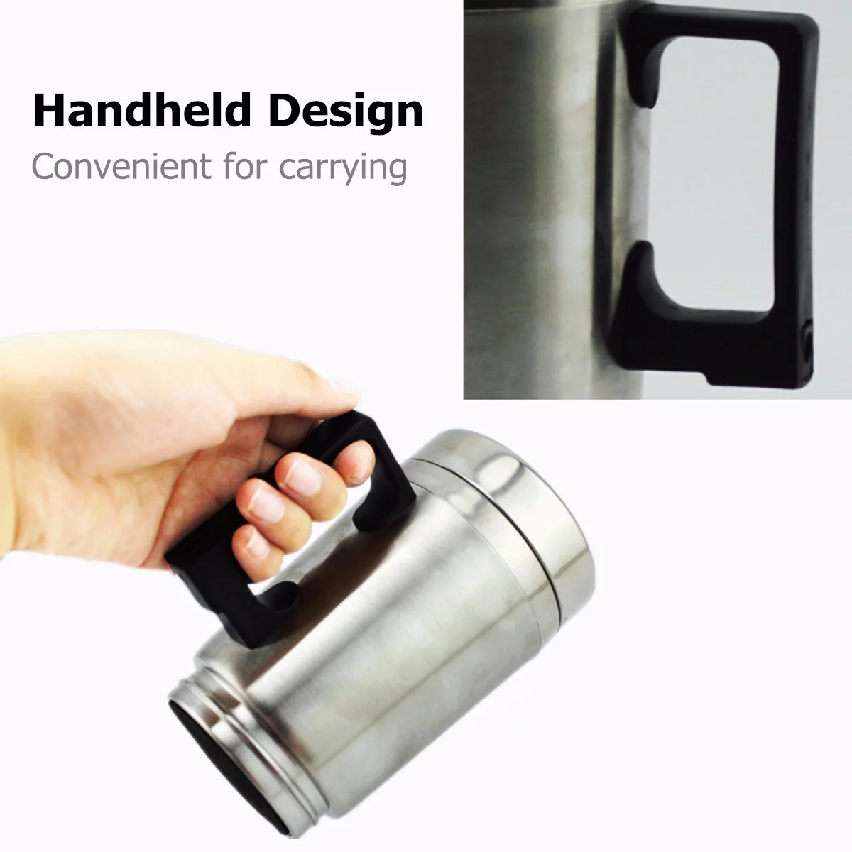 Stainless Steel 12V 500ml Car Auto Heating Cup, Electric Insulated Coffee Mug Kettle Boiler Water Heater Thermoses Vehicle Coffee Maker Tea Pot Travel Heater Cup Bottle, with Anti-Spill Lid