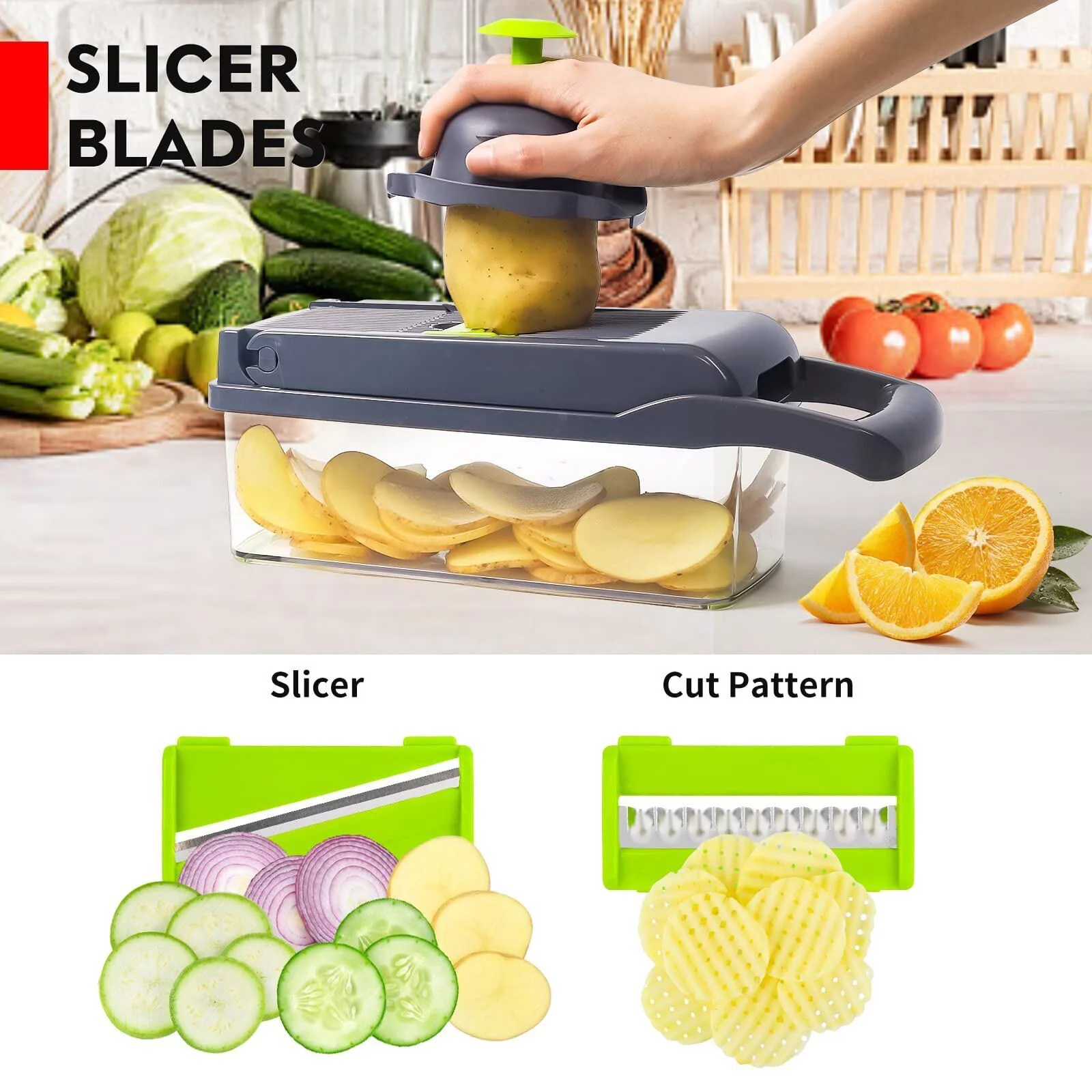 JahyShow 12 in 1 Vegetable Chopper Cutter,Mandoline Slicer Food Onion Veggie Dicer with Container