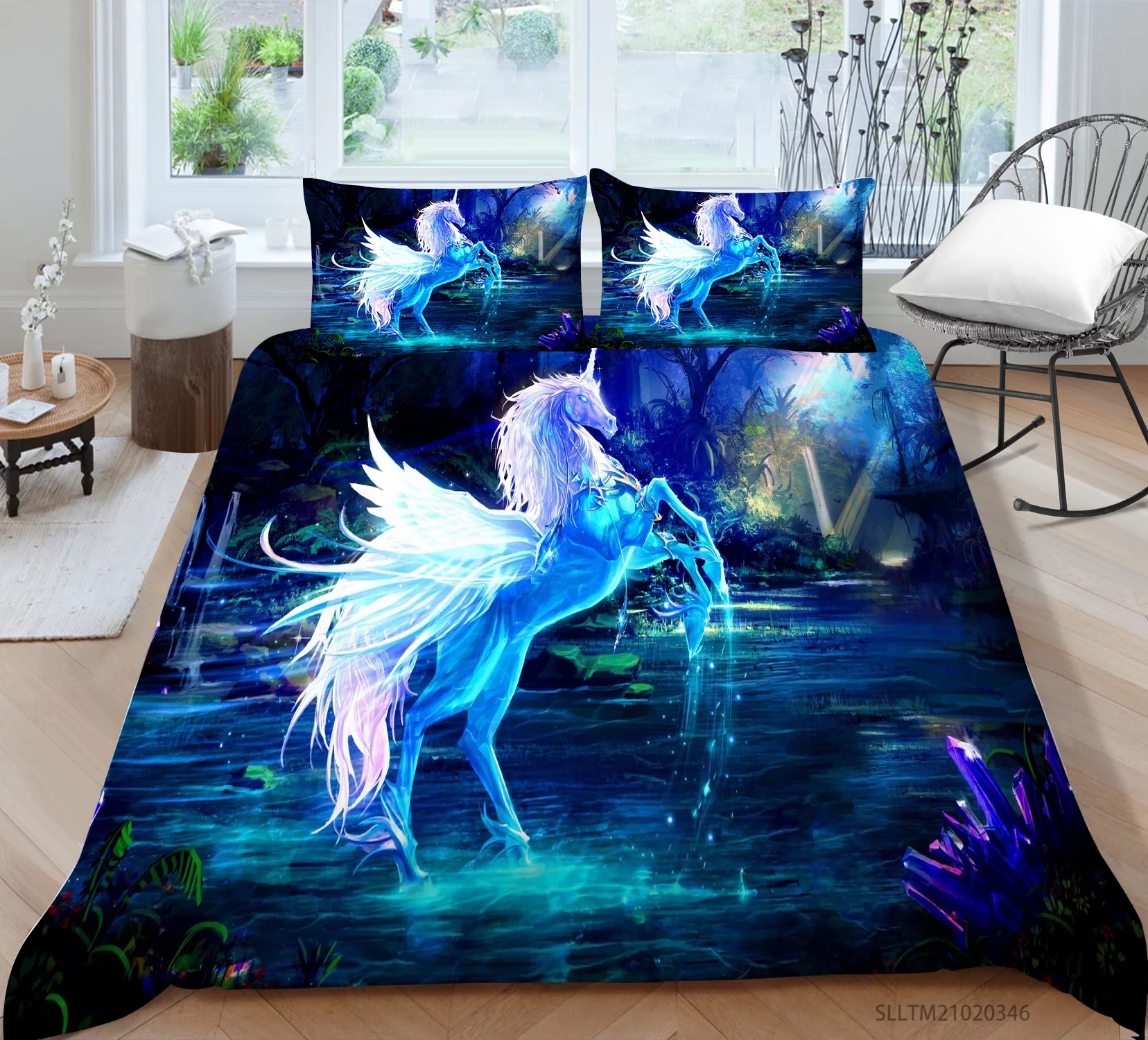 wenjialing Fashionable 3D Unicorn Printing Duvet Cover Set Highend Pattern Painting Quilt Covers Luxury Bedspreads,Twin (68