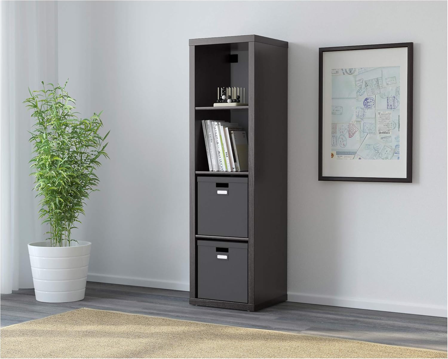 Ikea Kallax Bookcase Shelving Unit Display Black Brown Modern Shelf