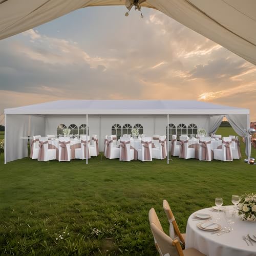 Flamaker Heavy Duty 10'x30' Party Tent Canopy - Waterproof Wedding & Event Shelter with Removable Sidewalls, 2 Doors - Outdoor Gathering Gazebo (White)