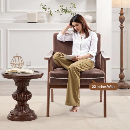 Rovibek Upholstered Accent Chair with Arms - Mid Century Modern Accent Chairs with Wood Frame, Upholstered Arm Chairs with 5.9in Thick Foam, Beige Occasional Chair, Set of 2