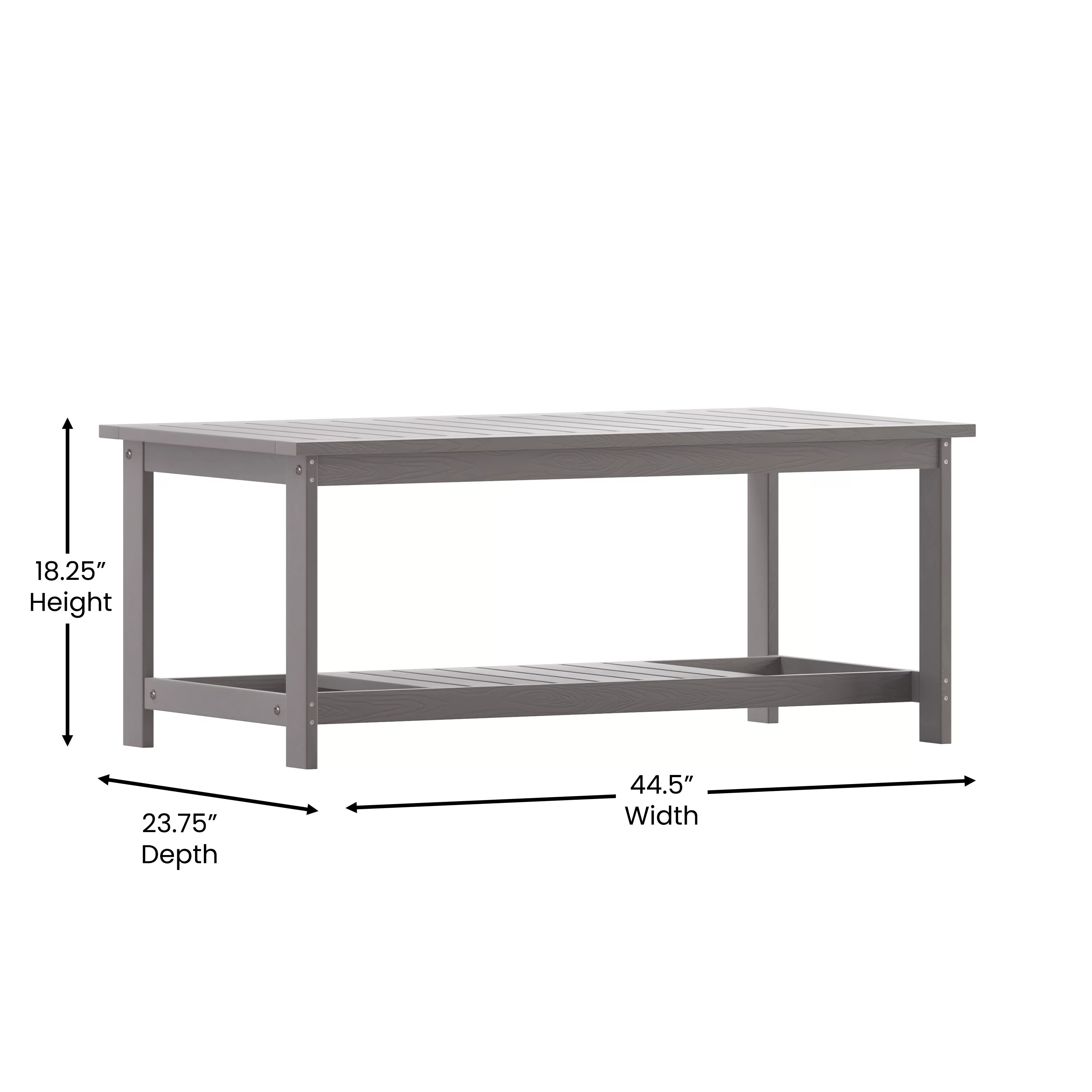 Merrick Lane All-Weather Poly Resin Wood Two Tiered Adirondack Slatted Coffee Conversation Table in Gray