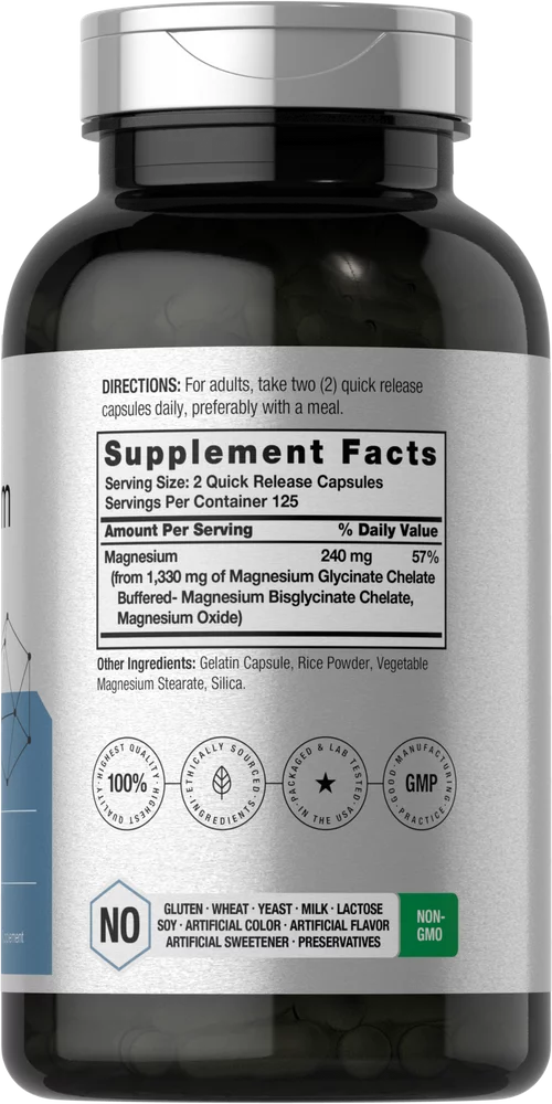 Magnesium Glycinate 1330mg | 250 Capsules | Buffered and Chelated | by Horbaach