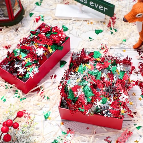 1lb Christmas Glitter Confetti, Christmas Table Confetti Decorations Mixed Embossed, Metallic Foil =red Green White Santa Xmas Tree Elk Snowflake for Winter Party Supplies