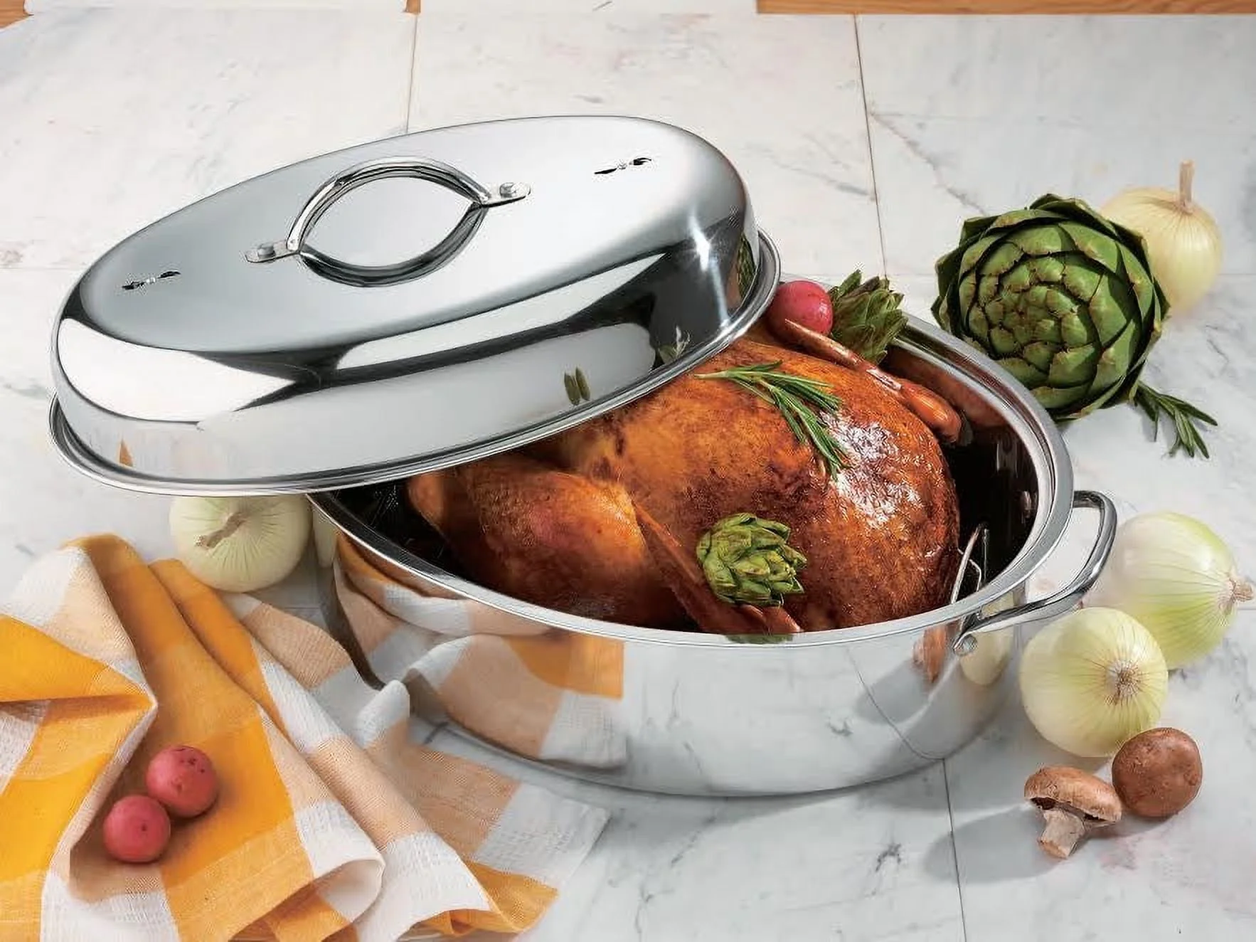 42cm Stainless Steel Oval Turkey Roaster With Rack & Lid