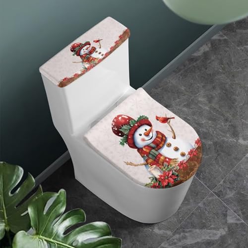 Christmas Bow Bell Toilet Tank Lid Cover and Toilet Seat Lid Cover 2 Pcs Set Toilets Covers with Elastic Cloth Fits Most Toilets Tanks & Lids