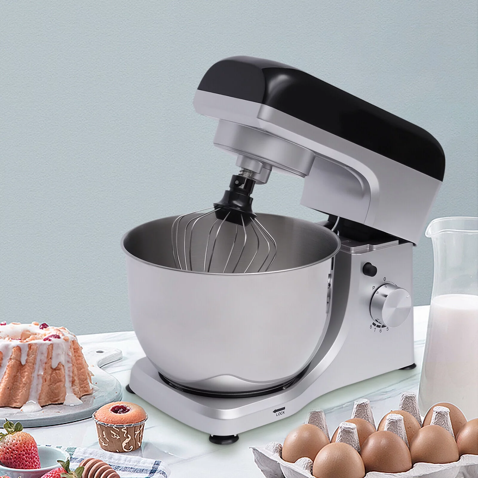 ZhdnBhnos 4.5L 1000W Electric Stand Mixer Commercial Dough Kneading Machine With Hook 8 Speed Tilt-Head Food Mixer for Cake/Bread/Pizza Making