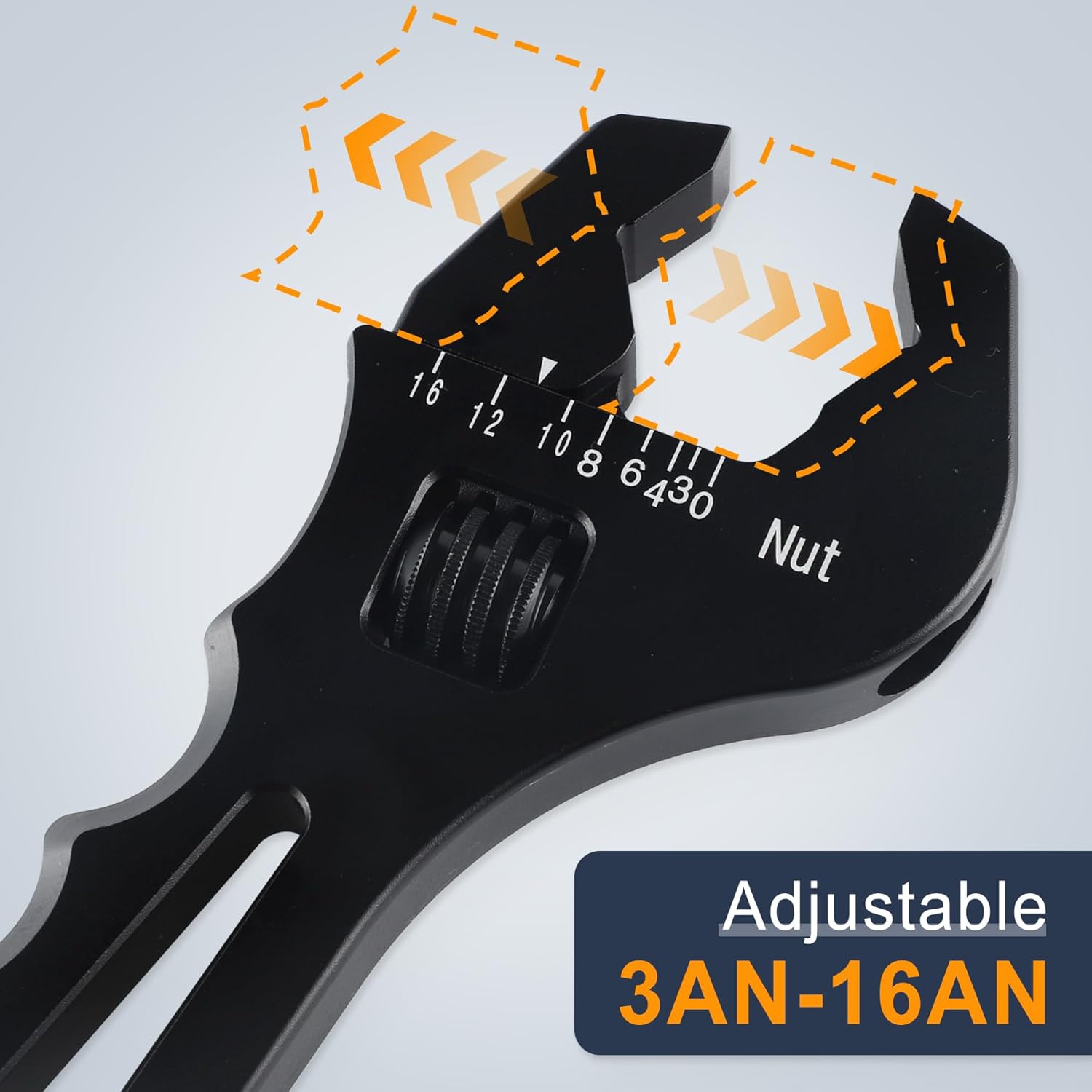 AN Fitting Hose Wrench, 3AN-16AN Bahco Adjustable Wrench, Lightweight Aluminum Angle Stop Spanner Car Accessories Tool Black