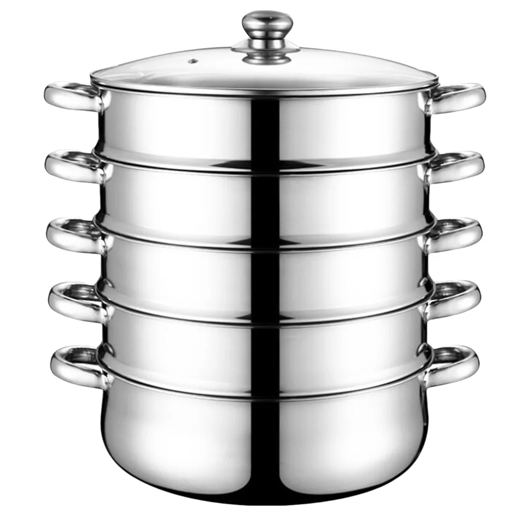 Stainless Steel Steamer Multifunctional Stockpot Practical Soup Pot Silver (5 Layers 28cm)